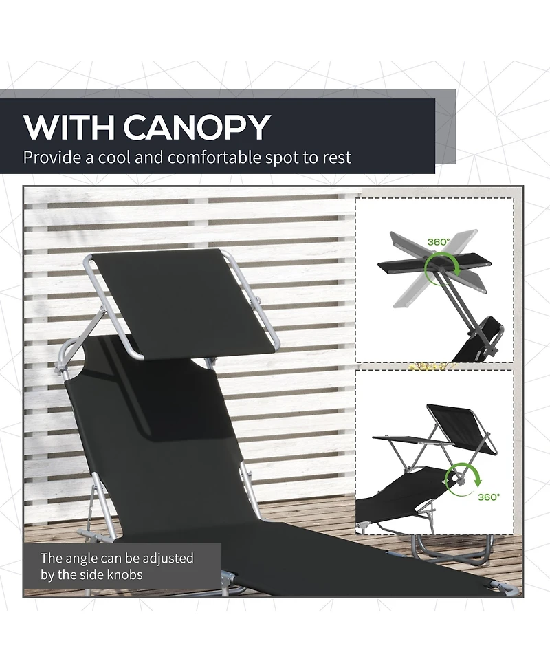 Outsunny Outdoor Chaise Lounge ning Chair, Folding W/ Sun Shade,