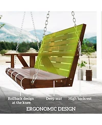 Outsunny 5 Ft Wooden Porch Swing 3-Seater with Cupholders,