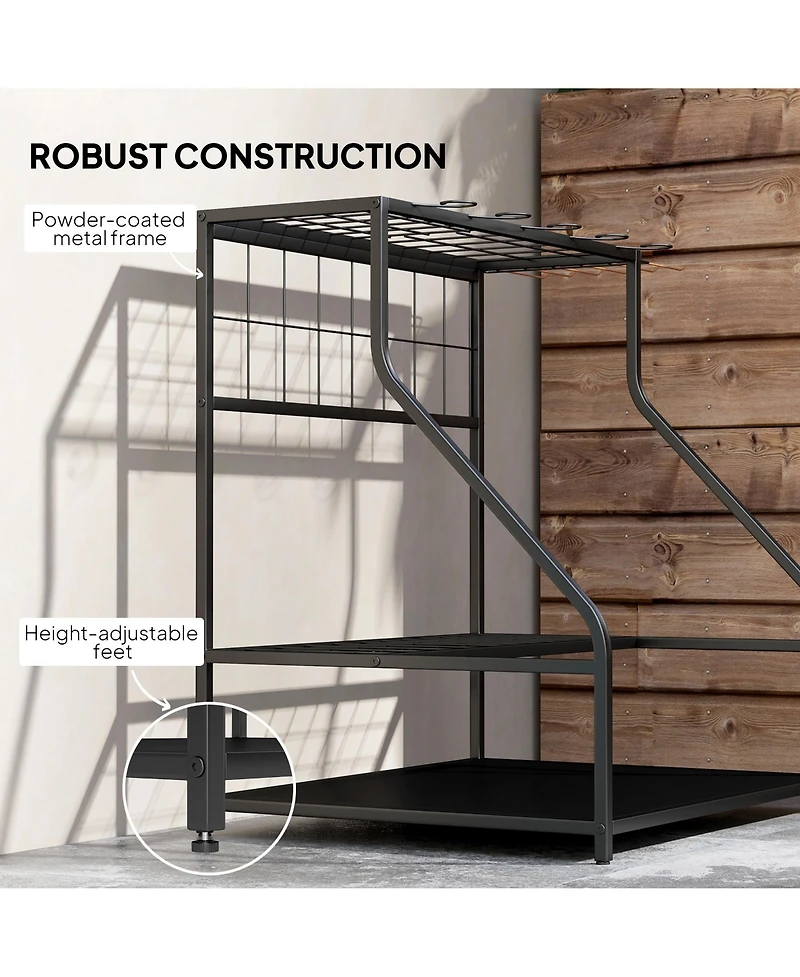 Outsunny Garden Tool Organizer for Garage, 3 Tier Yard Tool Holder,