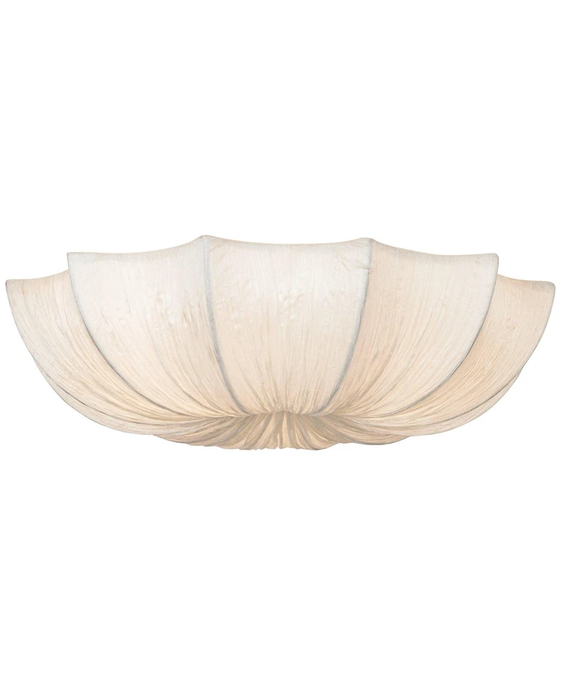 Possini Euro Design Planetarium Modern Ceiling Light Flush Mount Fixture 21" Wide Chrome 3-Light Ivory Fabric Scalloped Bowl for Bedroom Living R
