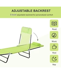 Outsunny Foldable Reclining Pool & Beach Chair w/ Pillow,