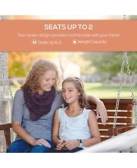 Outsunny Wooden Porch Swing, Hanging Patio Bench, Cup Holder Armrests,