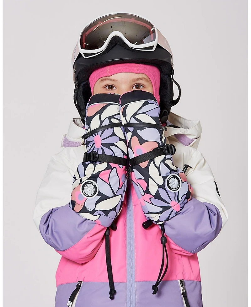 Deux par Girl Winter Mittens Teknik Black Retro Flower Print
