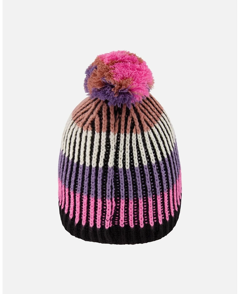 Deux par Girl Lined Knit Pompom Hat Pink and Purple Black - Toddler|Child