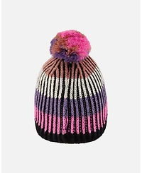 Deux par Girl Lined Knit Pompom Hat Pink and Purple Black - Toddler|Child