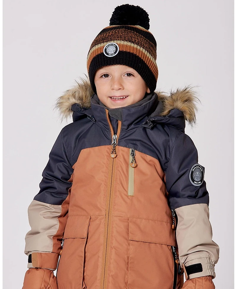 Deux par Boy Lined Knit Pompom Hat Black and Brown - Toddler|Child
