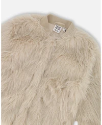 Deux par Girl Short Faux Fur Coat Beige