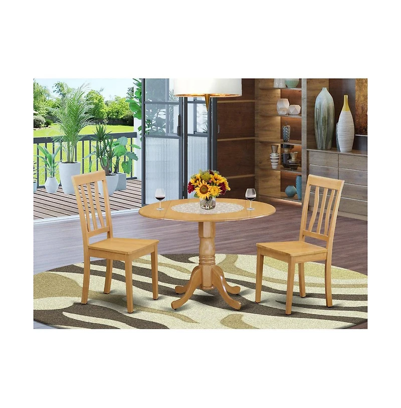 East West Furniture 3 Pc Dining room set - Kitchen dinette Table and 2 Dining Chairs