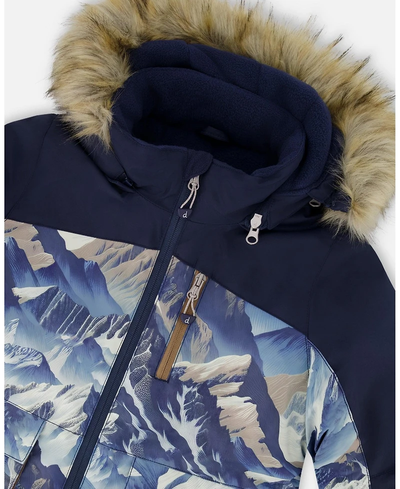 Deux par Boy Two-Piece Play Snowsuit with Printed Colorblocked Jacket Navy Blue