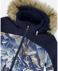 Deux par Boy Two-Piece Play Snowsuit with Printed Colorblocked Jacket Navy Blue