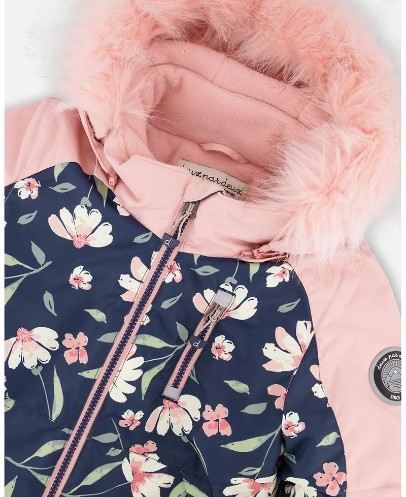 Deux par Big Girls One-Piece Play Snowsuit Navy Flower Print