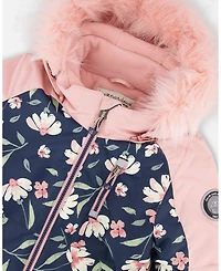 Deux par Big Girls One-Piece Play Snowsuit Navy Flower Print