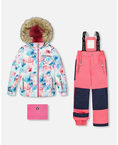 Deux par Big Girls Two-Piece Play Snowsuit with Printed Jacket Flash Floral