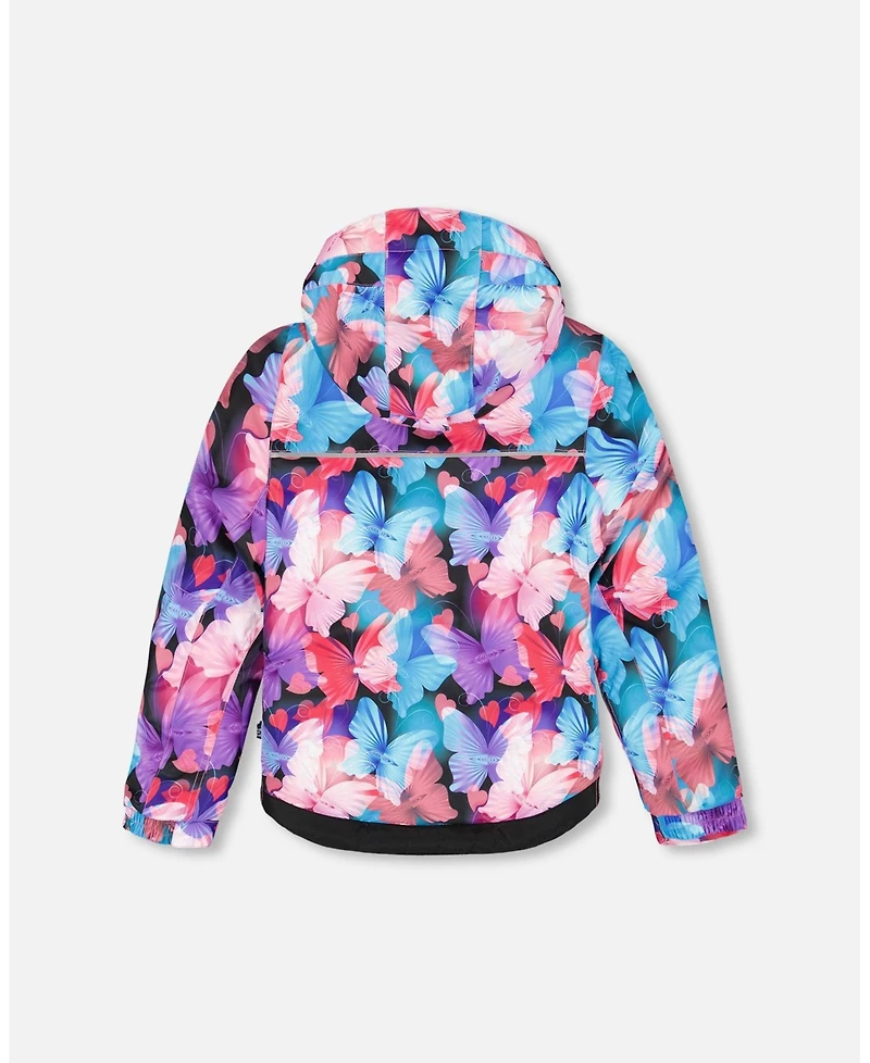 Deux par Girl Two-Piece Play Snowsuit Flash Coral with Butterfly Print Jacket - Child