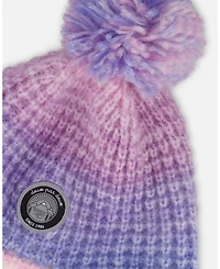 Deux par Girl Lined Peruvian Knit Pompom Hat Blue, Purple and Pink - Toddler|Child