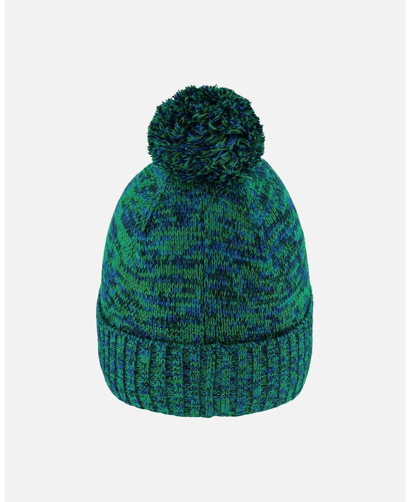 Deux par Boy Lined Knit Pompom Hat Green and Blue - Toddler|Child