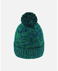 Deux par Boy Lined Knit Pompom Hat Green and Blue - Toddler|Child