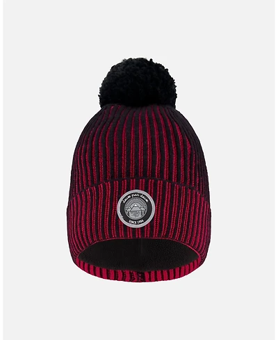 Deux par Boy Lined Knit Pompom Hat Red and Black - Toddler|Child