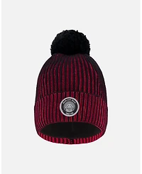 Deux par Boy Lined Knit Pompom Hat Red and Black - Toddler|Child