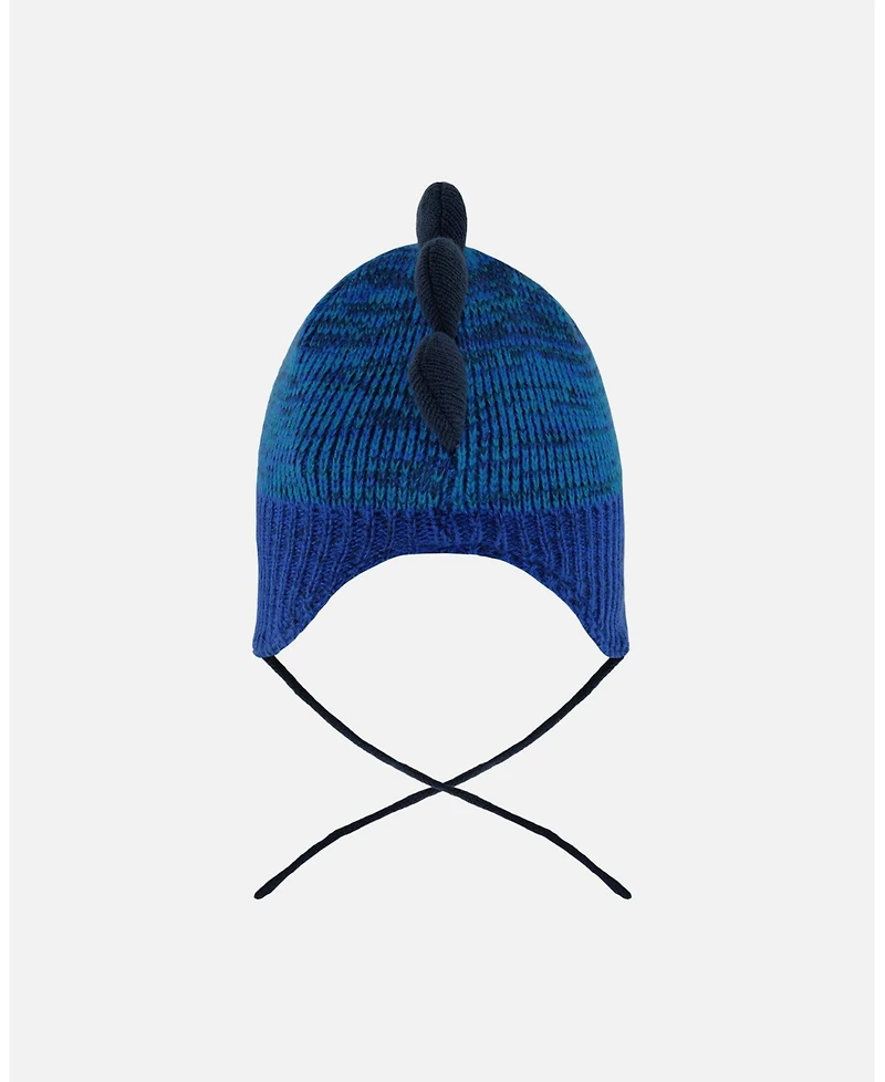 Deux par Boy Lined Dino Peruvian Knit Winter Hat with Pompom Blue - Toddler|Child