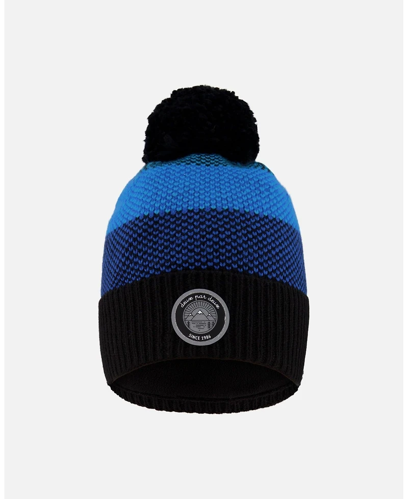 Deux par Boy Winter Knit Hat with Pompom and Lining Black Blue - Toddler|Child