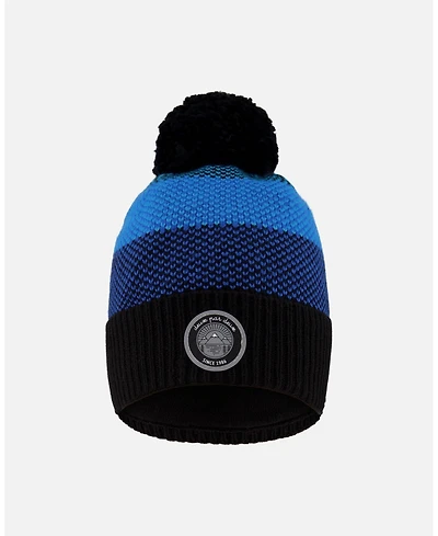 Deux par Boy Winter Knit Hat with Pompom and Lining Black Blue - Toddler|Child