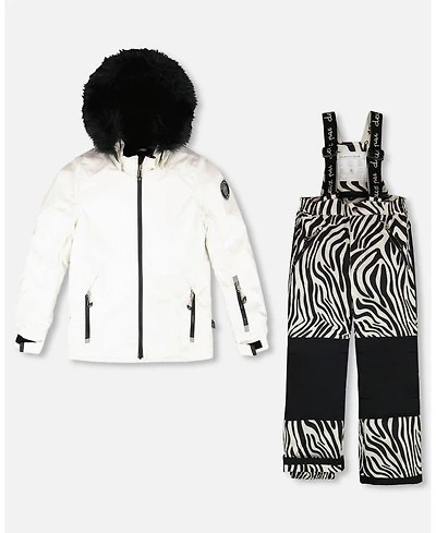 Deux par Girl Two-Piece Play Snowsuit Off-White with Printed Pants