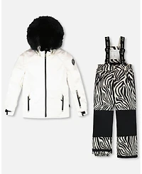 Deux par Girl Two-Piece Play Snowsuit Off-White with Printed Pants