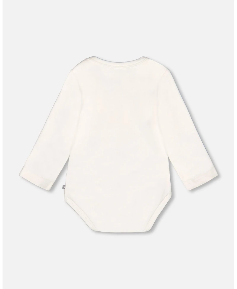 Deux par Baby Girl Cotton Long Sleeve Romper Off-White Cat