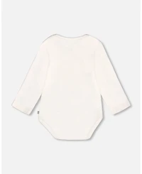 Deux par Baby Girl Cotton Long Sleeve Romper Off-White Cat