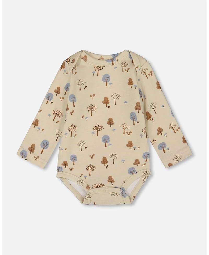 Deux par Baby Boy Cotton Onesie Beige Tree Print