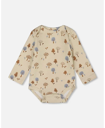 Deux par Baby Boy Cotton Onesie Beige Tree Print
