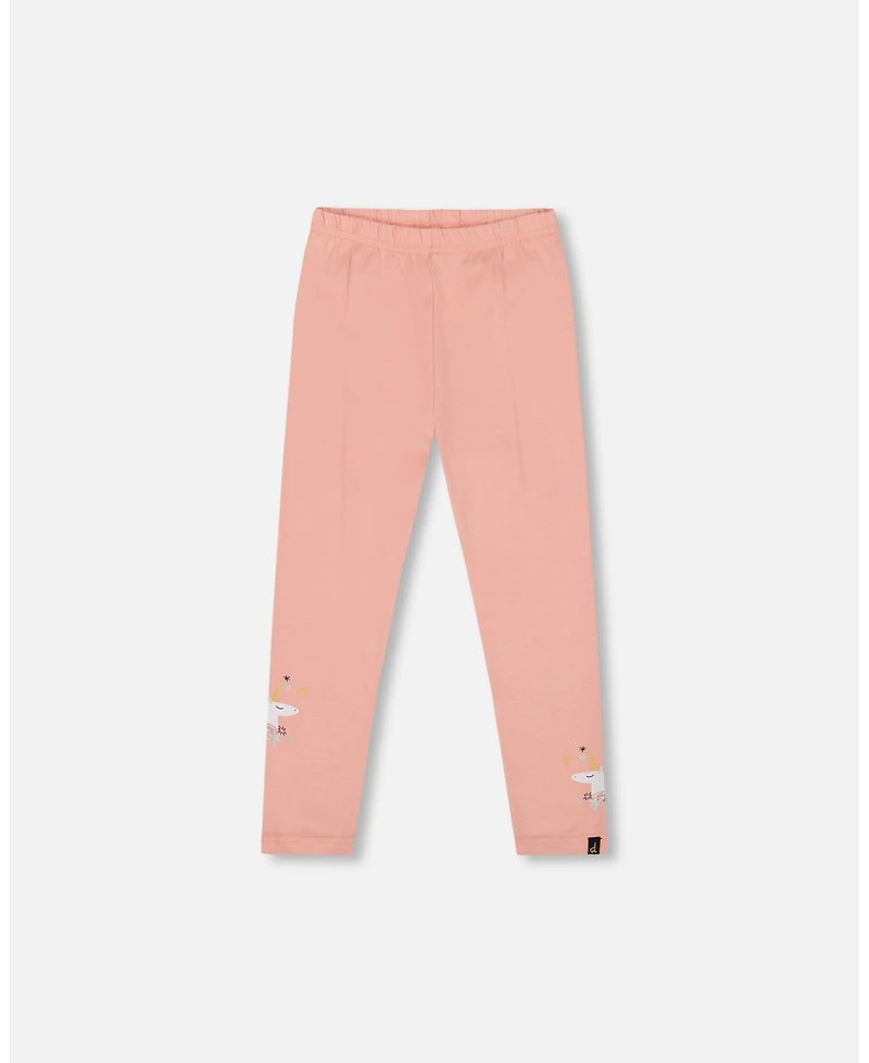 Deux par Girl Cotton Leggings Dusty Pink with Unicorn Print