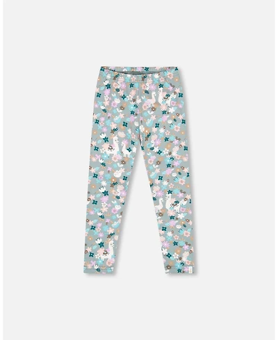Deux par Big Girls Cotton Leggings Blue Llama Print