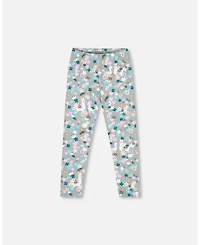 Deux par Big Girls Cotton Leggings Blue Llama Print