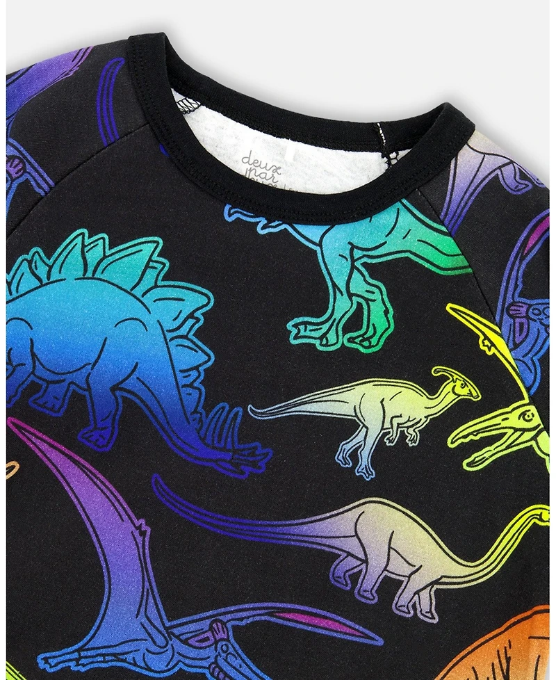 Deux par Boy Two-Piece Cotton Pajama Set Black Dinosaur Print