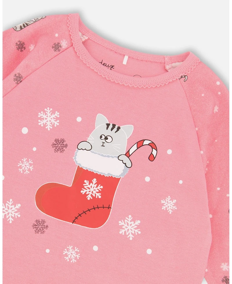 Deux par Toddler Girls Cotton Two-Piece Pajamas Pink Cat Print - Toddler|Child