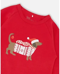 Deux par Baby Unisex Cotton Two-Piece Pajama Set Red and White Fairisle