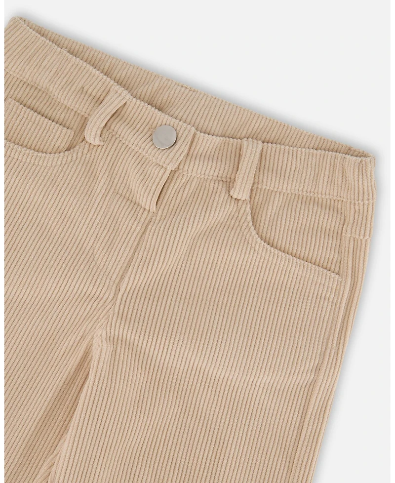 Deux par Little Girls Wide Leg Corduroy Pants Beige - Toddler|Child