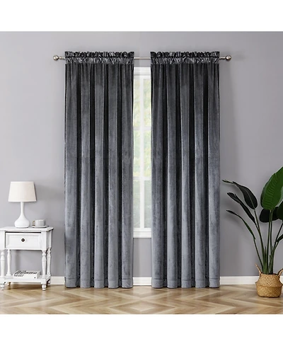 Kate Aurora Royal Living 2 Pack Rod Pocket Light Filtering Velvet Window Curtain Panels - Gray