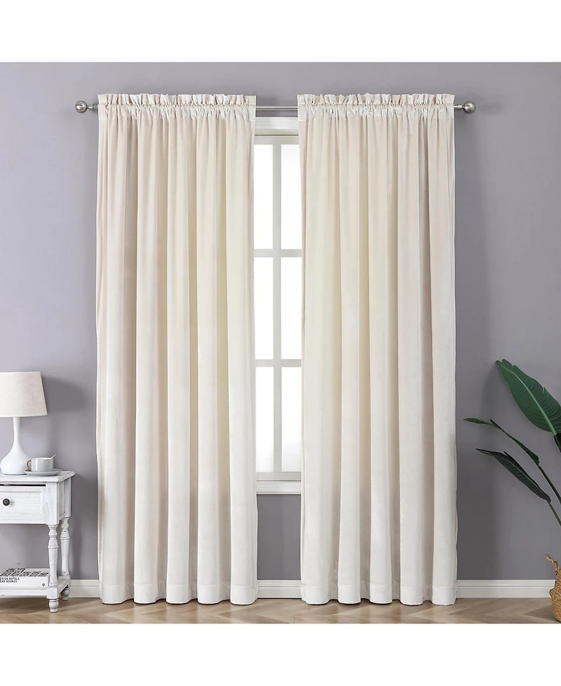 Kate Aurora Royal Living 2 Pack Rod Pocket Light Filtering Velvet Window Curtain Panels - Gray