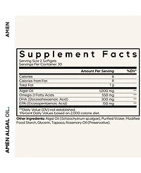 Amen Algal Oil Omega-3 Supplement – 1000mg Algal Omega-3 Fatty Acids,Dha & Epa, 60 Softgels