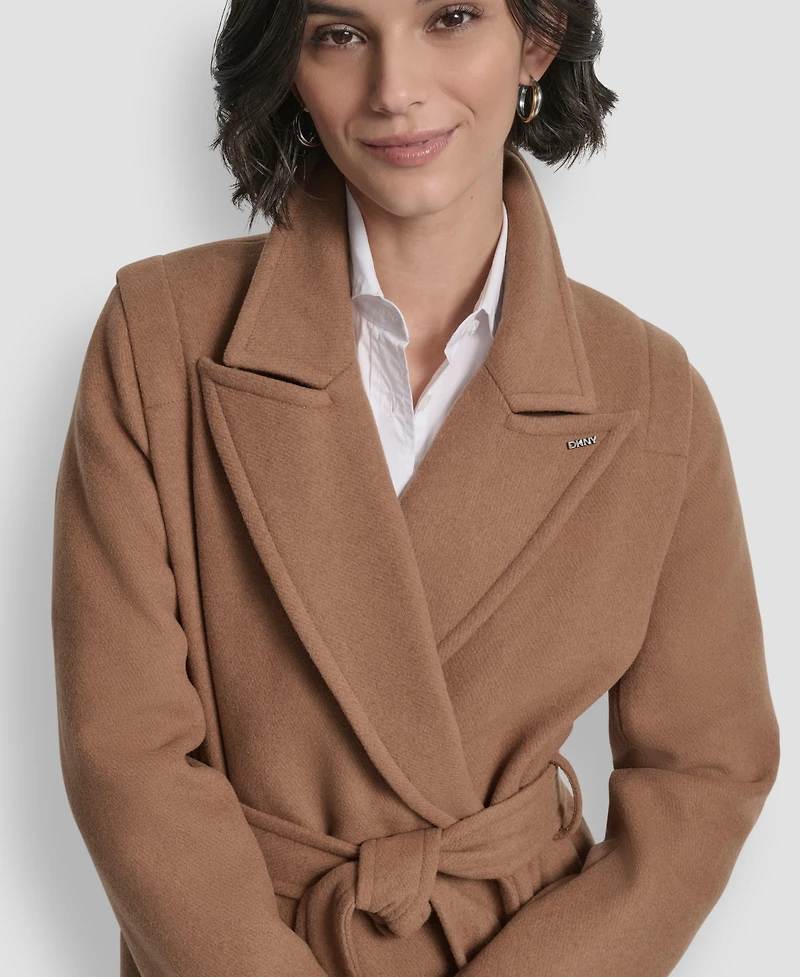Dkny Women's Notch Collar Belted Wrap Coat