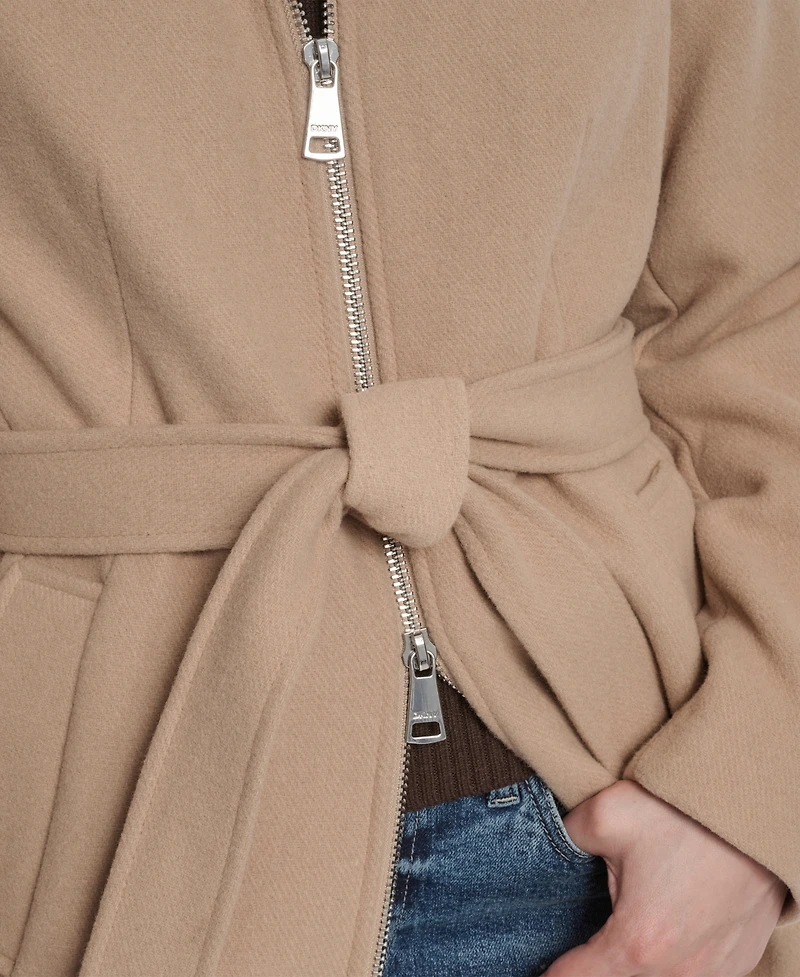 Dkny Petite Belted Zip Front Coat