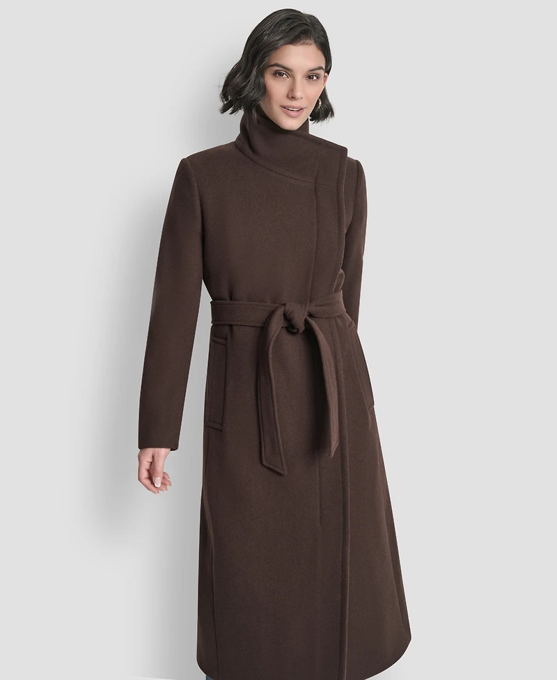 Dkny Women's Wing Collar Asymmetrical Wrap Coat