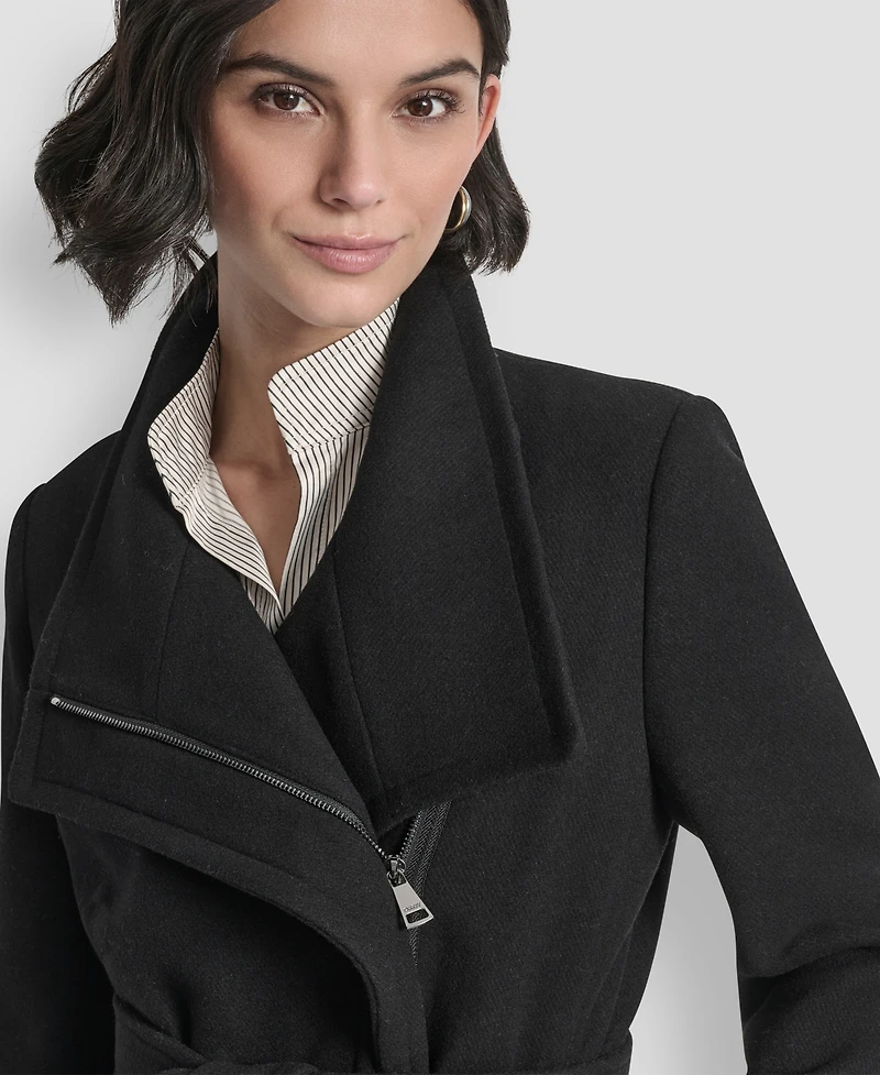Dkny Women's Wing Collar Asymmetrical Wrap Coat