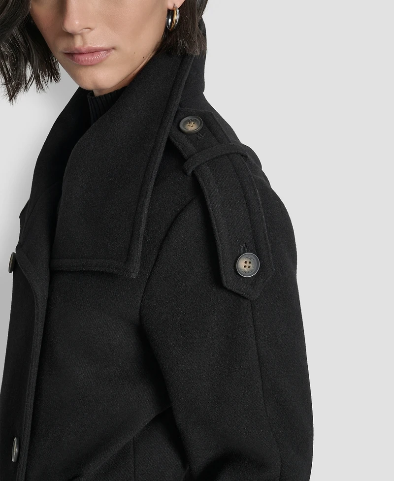 Dkny Women's Double-Breasted Funnel Neck Military Coat