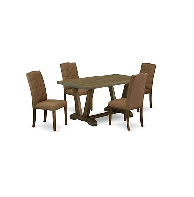 East West Furniture 5-Pc rectangular Dinette Set Included 4 kitchen parson chairs Upholstered Seat and High Button Tufted Chair Back and rectangular d