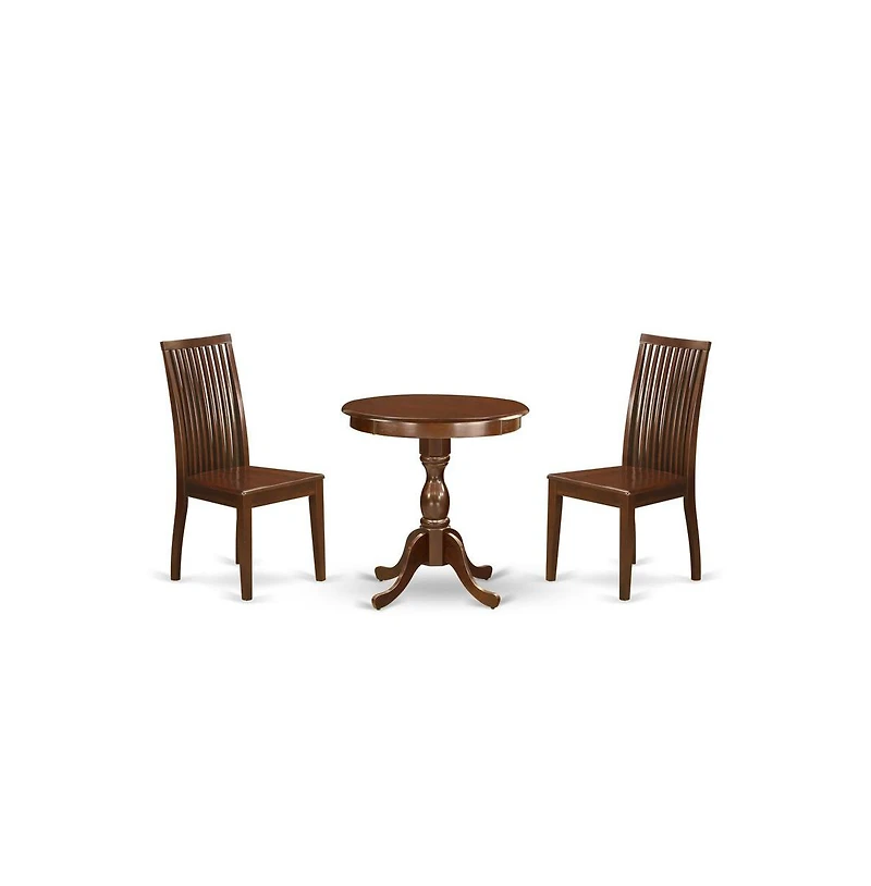 East West Furniture 3-Pc Dining Room Set - 2 Kitchen Dining Chairs and 1 Wooden Dining Table (Mahogany Finish