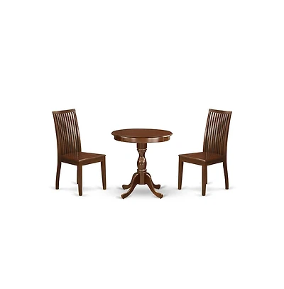 East West Furniture 3-Pc Dining Room Set - 2 Kitchen Dining Chairs and 1 Wooden Dining Table (Mahogany Finish